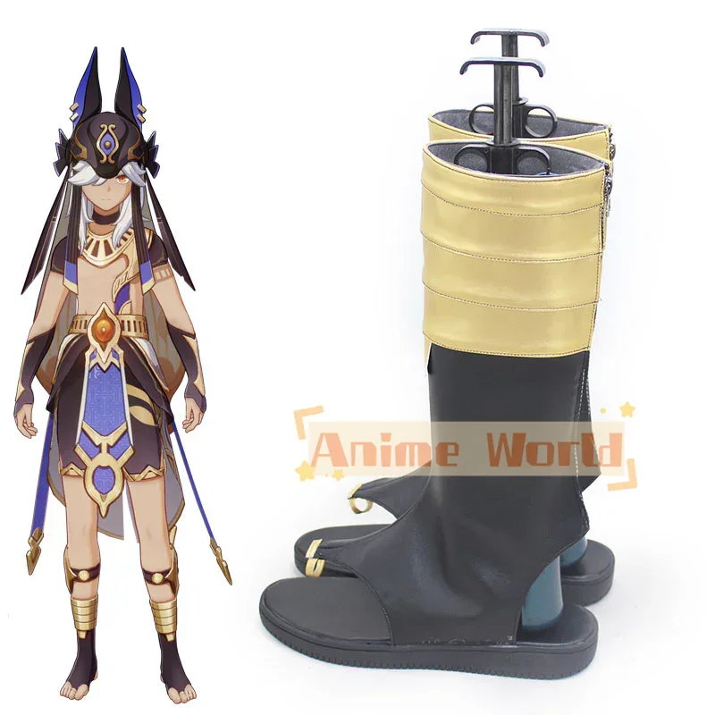 Genshin Impact Cyno 블랙 골든 슈즈 코스프레 부츠 할로윈 카니발 부츠 맞춤 제작