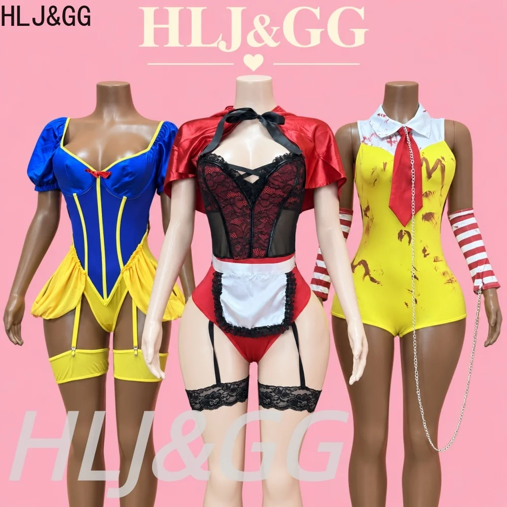 HLJ&GG Halloween Anime Cosplay Costume Women Sexy Spoof Clown Fancy Dress Up Masquerade Theme Party Mesh Stockings Clubwear 2026