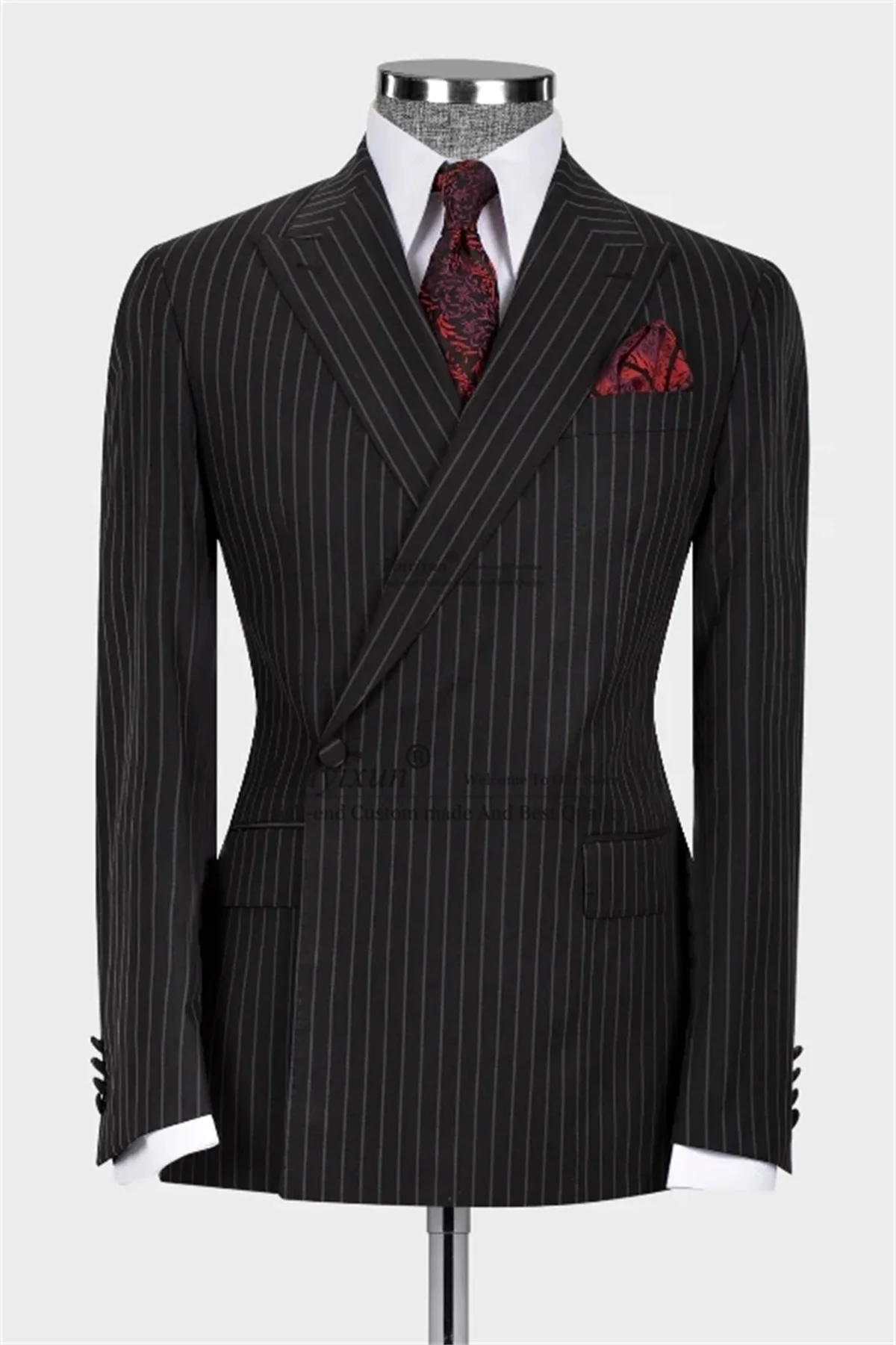 

Classic Strip Men Suits Customized Double Breasted Man Groom Wedding Tuxedos 2 Pieces Sets Business Office Male Prom Blazer