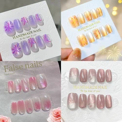 10pcs Cat Eye Gradient Press On Nails Handmade Short Full Cover Nail Tips XS/S/M/ Wearable Women Fake Nails Manicure Decoration