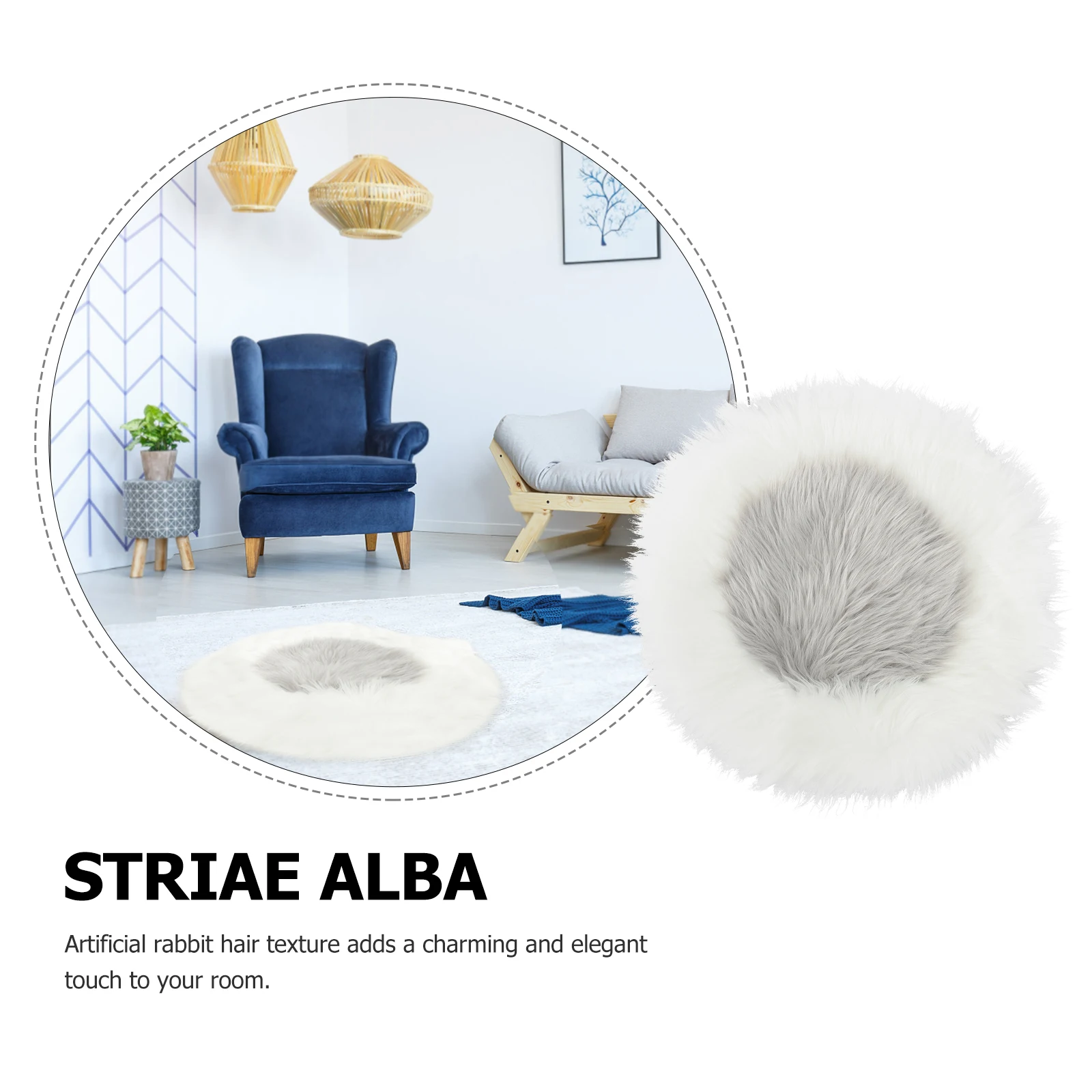

Color Blocking Area Rug Anti-Slip Faux Rabbit Floor Carpet For Bedroom Living Room Room Warm Grey White