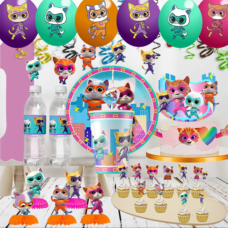 disney Superkitties DIY Birthday Party Disposable Tableware water bottle label Balloons Boys Girls Children Decoration Supplies