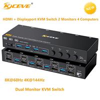 HDMI+Displayport KVM Switch 2 Monitors 4/3/2 Computers 8K@60Hz,Dual Monitor Switch with 4 USB3.0 Port for Keyboard Mouse Printer