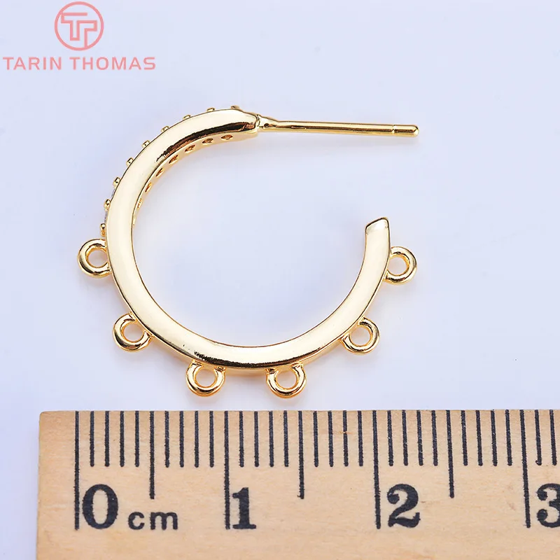 (2341) 22MM 24K Gold Color Plated Brass Round with Hanging Hole Stud Earrings High Quality DIY Jewelry Making Findings