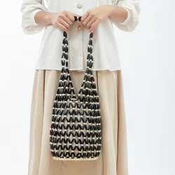 Wooden Bead Bag Hand-woven Summer Holiday Beach String Shoulder Bag Women Designer Handbags Luxury