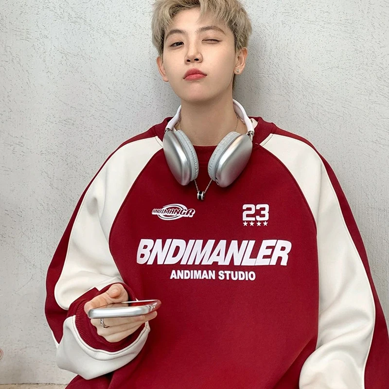 

Мужская толстовка в стиле американского стритстайл, весна-осень, большие размеры, цветной блок, повседневная верхняя одежда