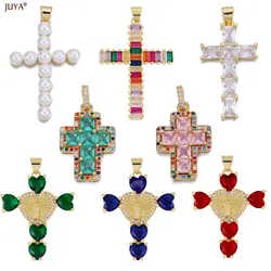 JUYA Luxury Natural Zircon Cross Talisman Charms 18k Gold Plated Pendants For Women Necklaces DIY Jewelry Making Accessories