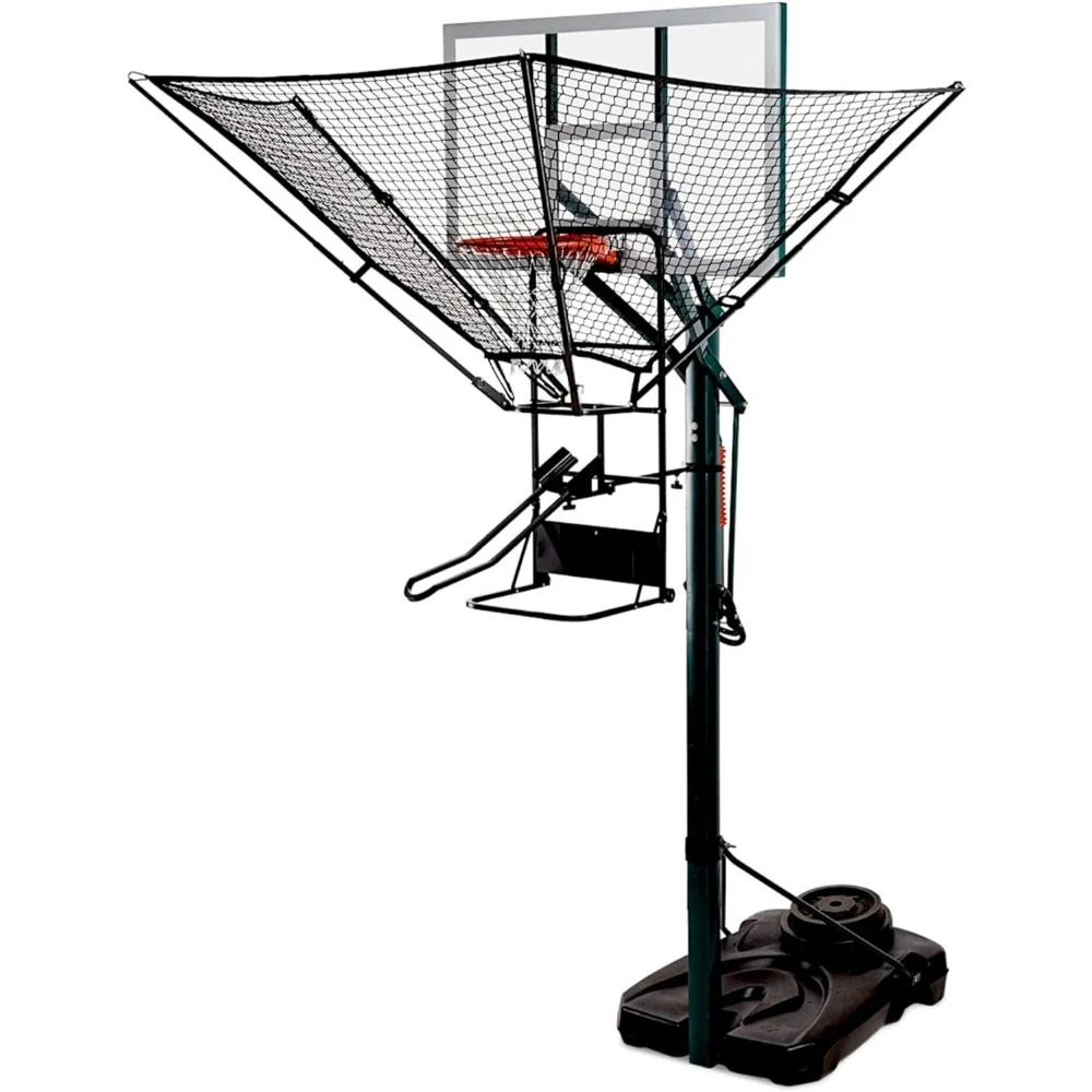 Rebounder Net Return System Portable Shot Trainer for Traditional Pole and Wall Mounted Hoops with Rotating Return Chute