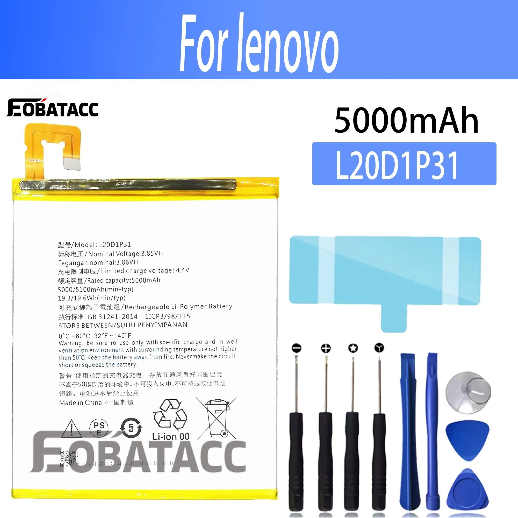 

100% New Original Battery L20D1P31 For lenovo Tab 4 8/Tab 4 8 Plus /Tab E10 10/TB-X104F Battery + Free Tools