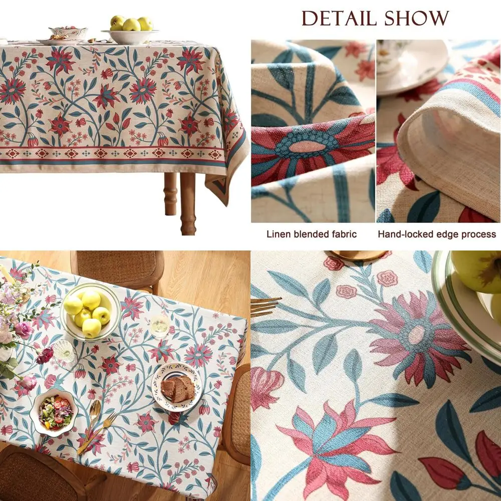 

Vintage Floral William Morris Style Linen Tablecloth, Wrinkle-Resistant, 67x118, Perfect for Kitchen & Dining, Ideal for Thanksg