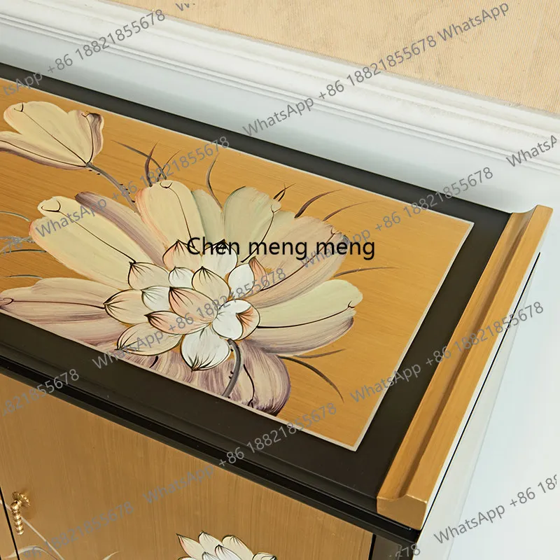 Painted lotus new Chinese American style living room entrance decoration dining side storage shoe cabinet