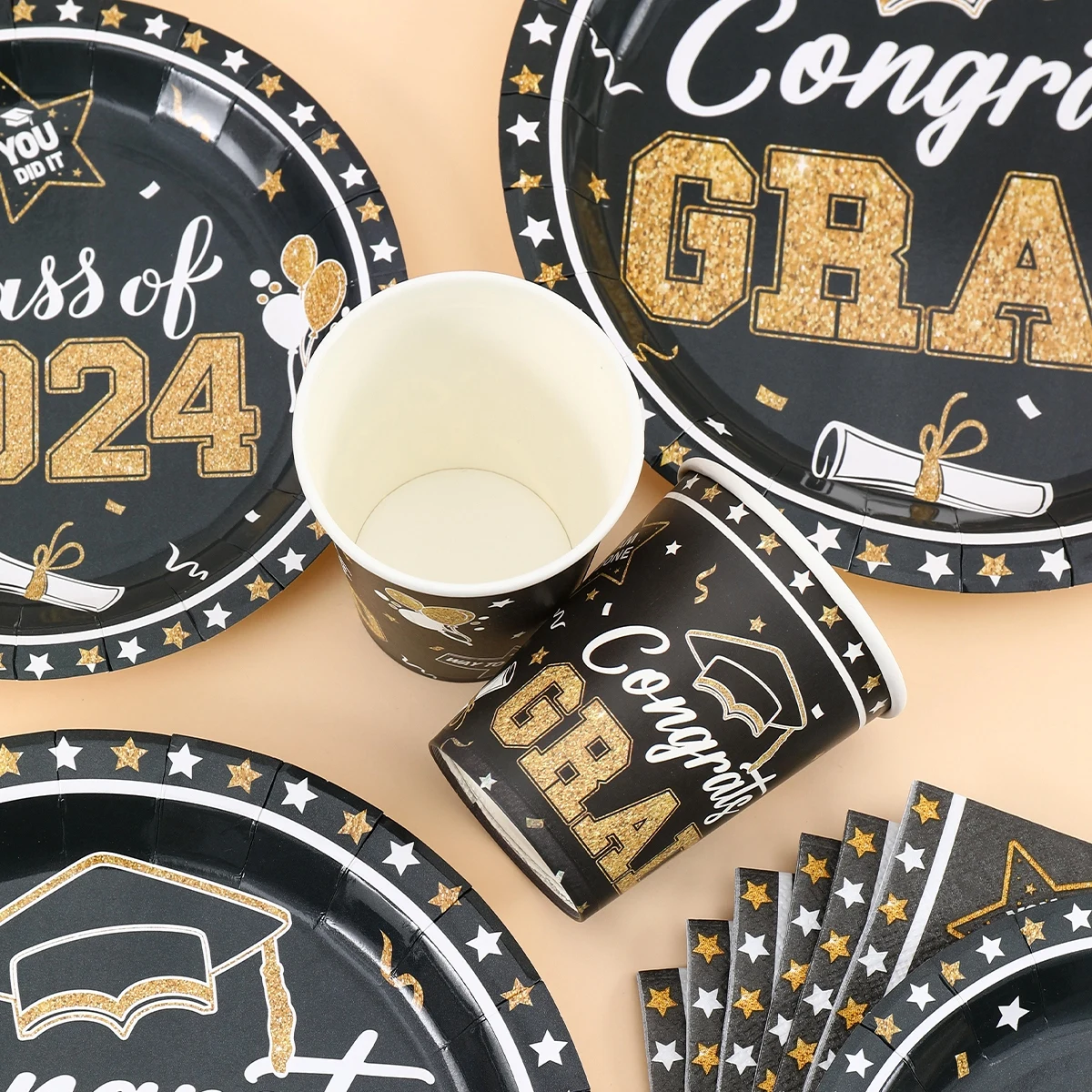 2024 Graduation Disposable Party Tableware Congrats Grad Theme Party Decoration Graduation Supplies Plates Napkins Tablecloth