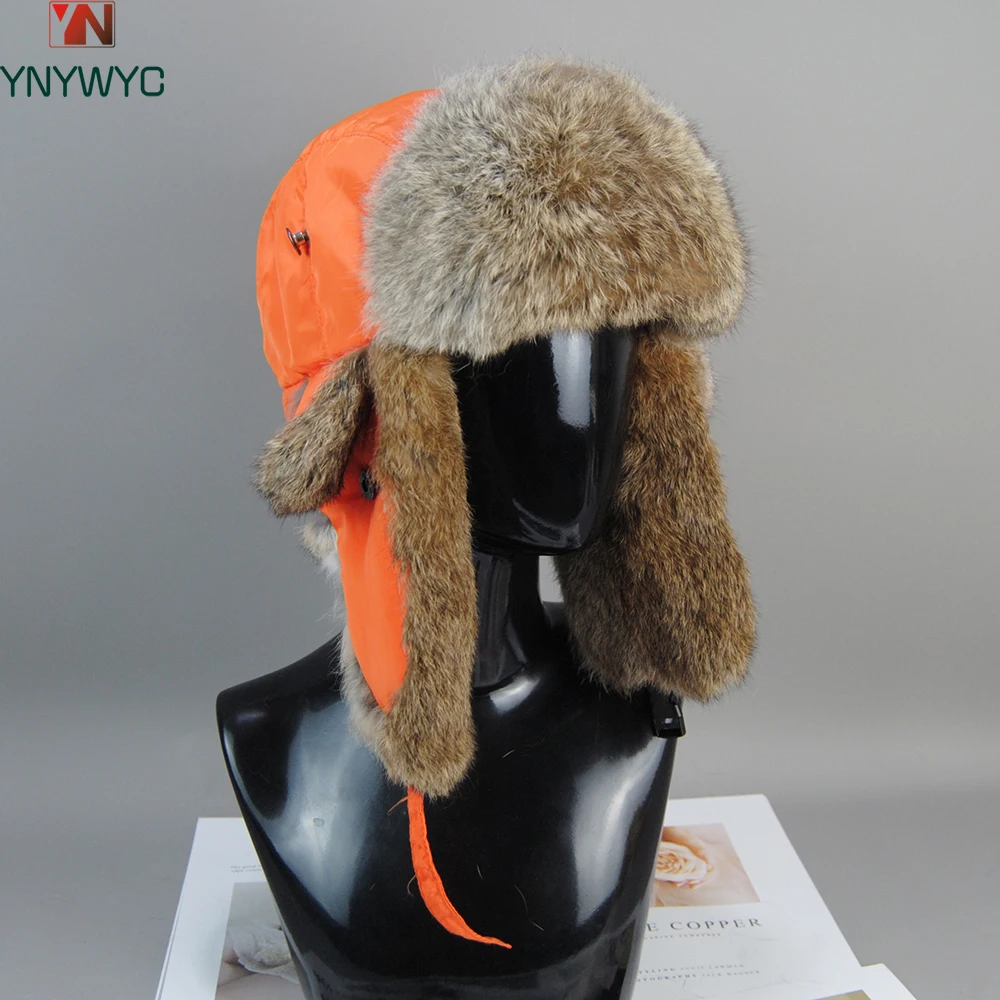 

Men Winter Real Fur Hat Unisex 100% Natural Warm Genuine Rabbit Fur Bomber Hats Women Outdoor Real Rabbit Fur Ear Protection Cap