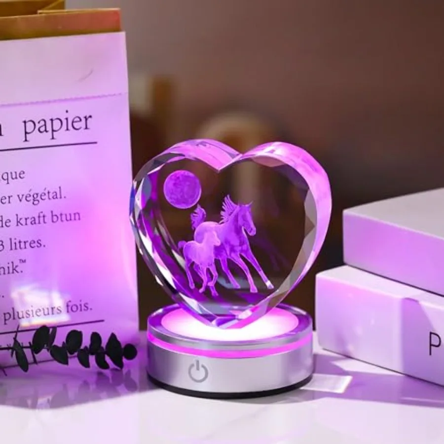 Horse Gifts for Women 3D Crystal Heart - Laser Horse Decor Glass Animals Animal Gifts Figurines Statue Stuff for Room Decoratio