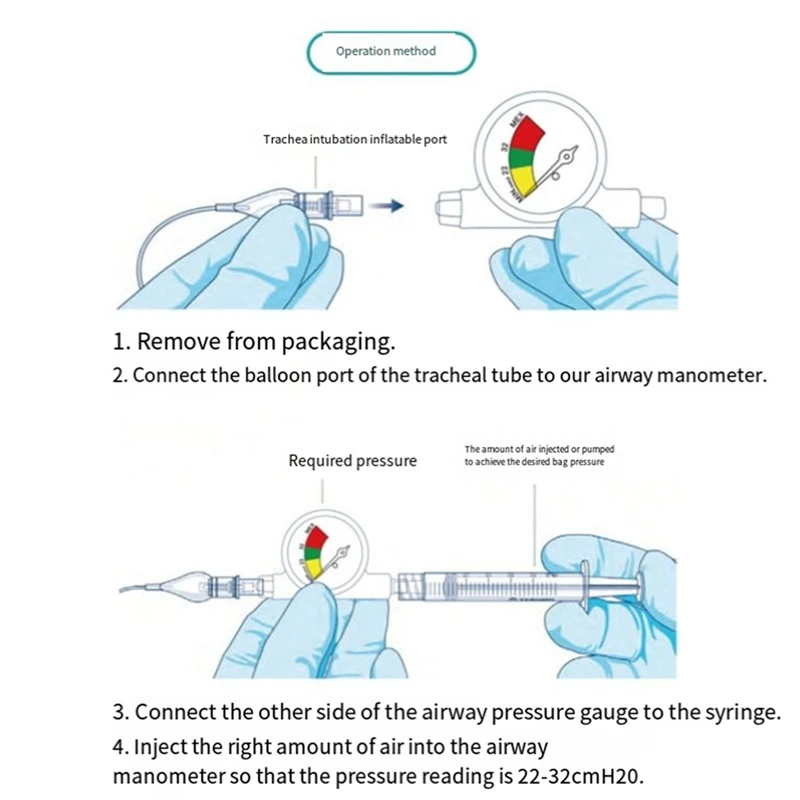 Tracheal Intubation Balloon Pressure Gauge Saturation Detection Device Veterinary  Clinic Supplies 2Pcs