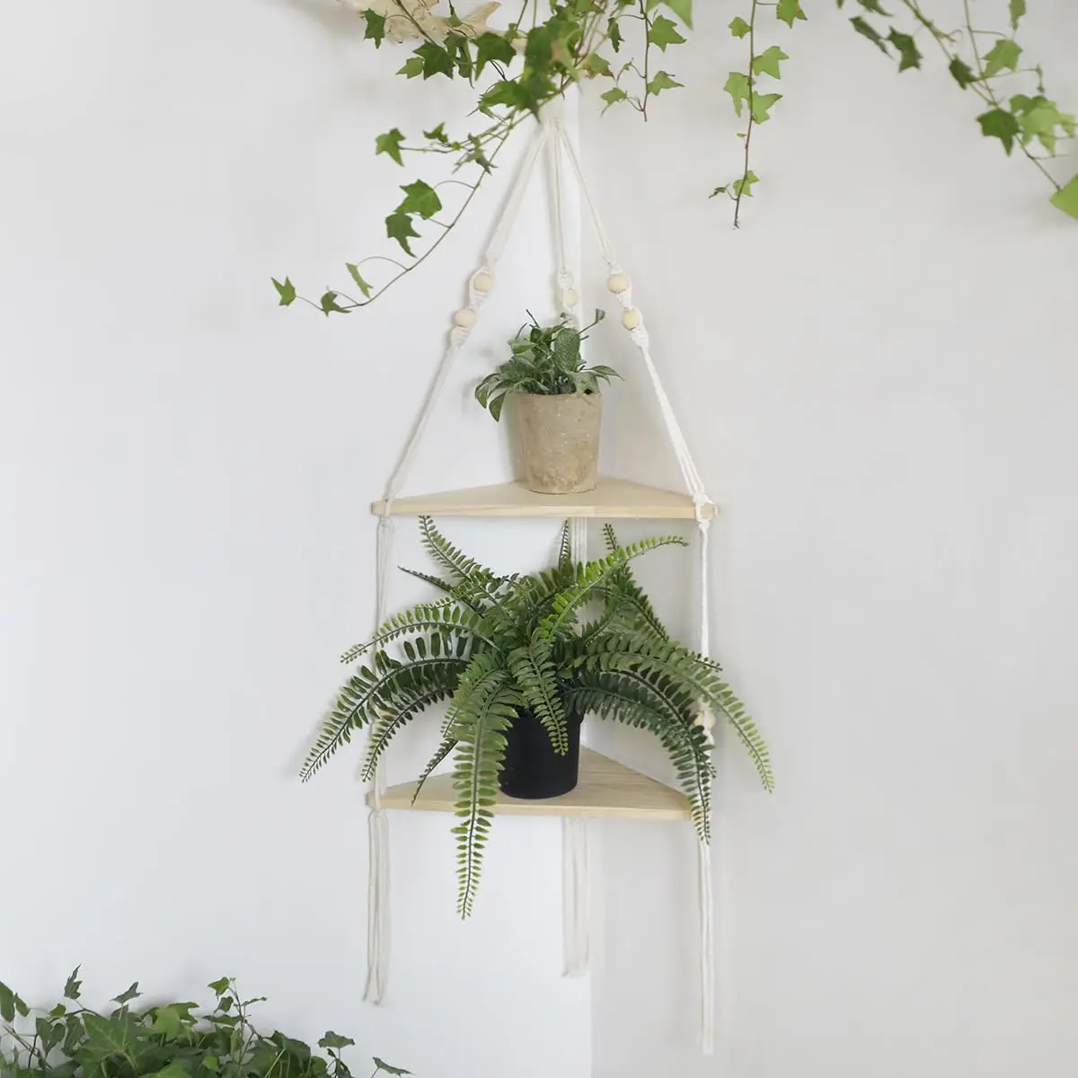 Makramee-Wandregal zum Aufhängen, schwebendes Wandregal, Boho-Heimdekoration, Regale, Wand, Holzdekoration für Schlafzimmer, Wohnzimmer, Kinderzimmer, Geschenk – Detail 13