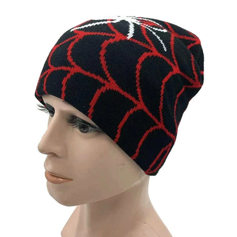 Y2K Hip-hop Cobweb Beanie Hat Men Autumn and Winter Harajuku Style Photo Props Versatile Halloween Pile Bonnet