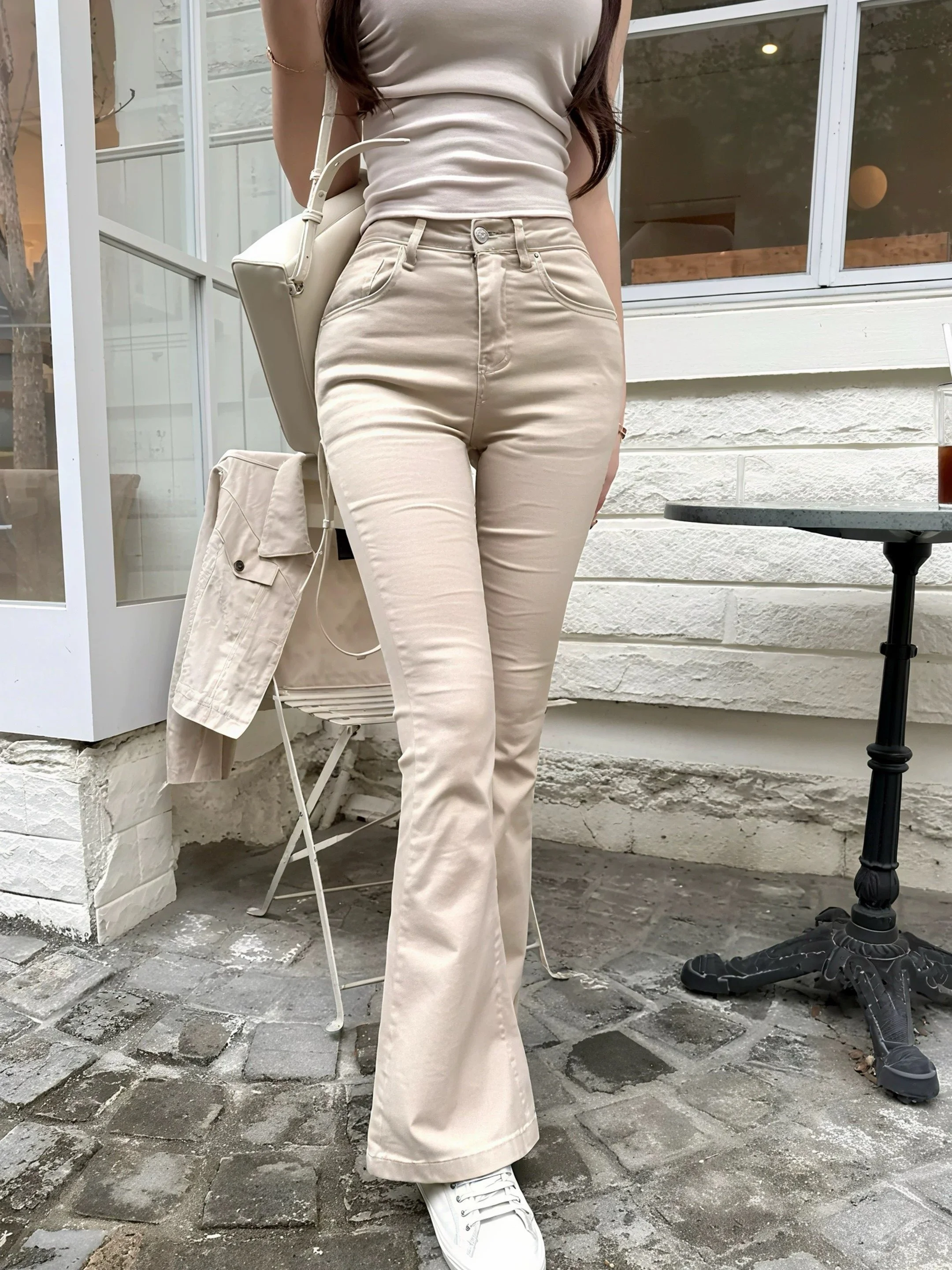 

High Waist Flared Jeans Women's Elastic Hip Enhancing Slimming Long Pants Cotton Stretch Denim Basic Versatile Summer Jeans