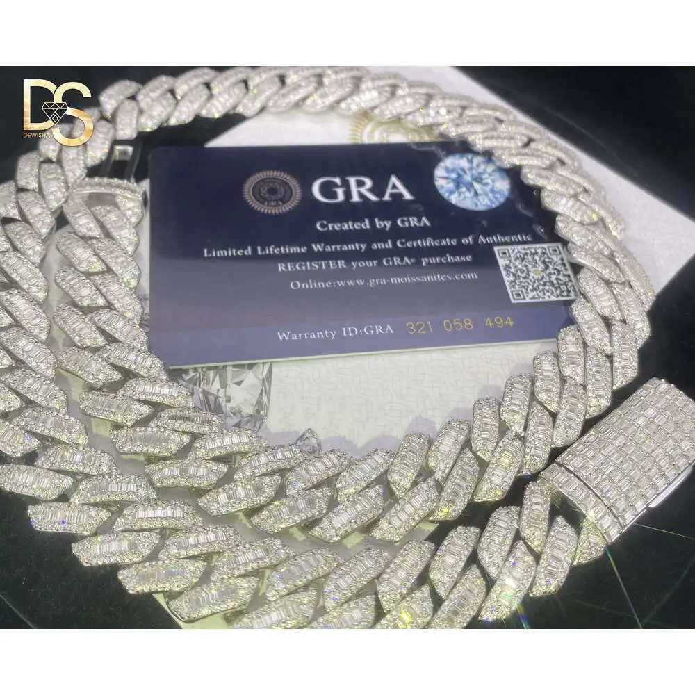 

Selling Hip Hop 15mm Iced Out S925 Silver Plated Vvs Moissanite Cuban Link Chain Necklace for Men