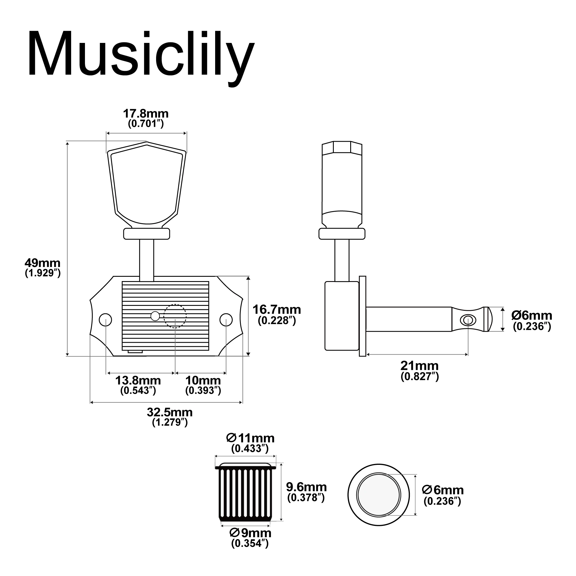 Musiclily Pro 3R3L 15:1 Ratio Semi Closed Vintage Machine Heads Tuners Tuning Pegs Keys for Acoustic Electric Guitar view 2