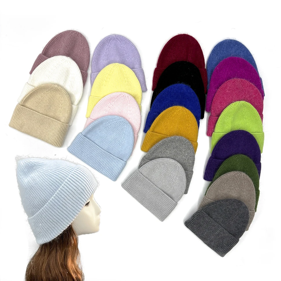 

JANEFUR 24 Colors Angora Beanie Hat for Women 2024 Fashion Warm Soft Wholesale Ski Winter Knitted Cap