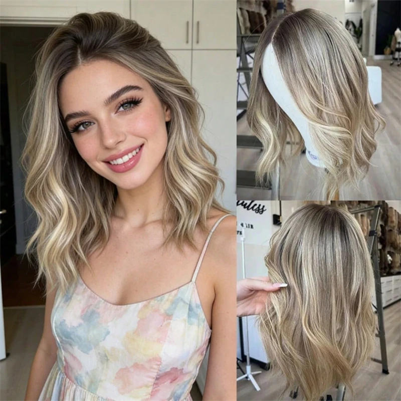 short-wave-bob-13x4-ombre-ash-blonde-synthetic-lace-front-wig-natural-wave-glueless-wig-ready-to-wear-high-quality-women's-wigs