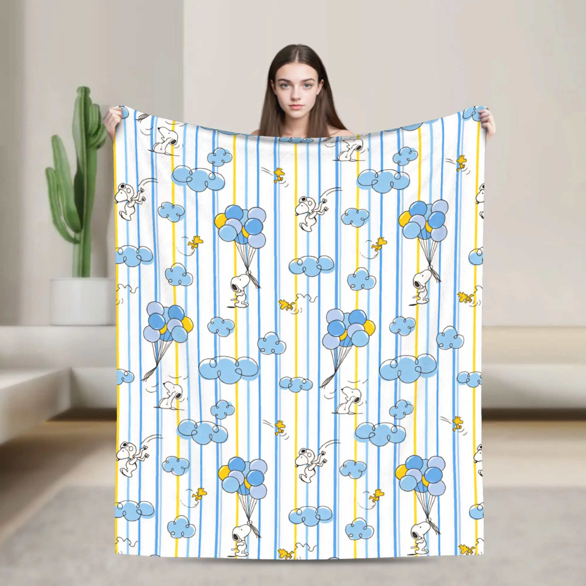Custom Ultra-Soft Fleece Snoopy Woodstock Cartoon Beagle Throw Blanket Warm Flannel  Blankets for Bedding Travel Couch Quilt