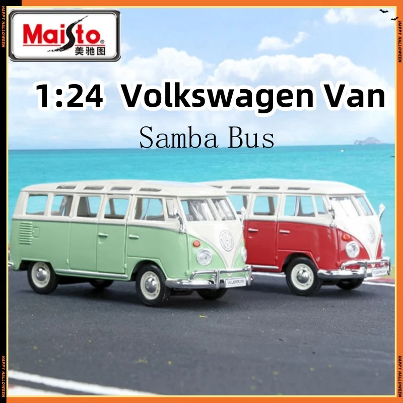 1:24 Maisto Volkswagen Van Model Car Samba Bus Alloy Luxury Vehicle Diecast Edition Toys Collection Desktop Ornament Kids Gift