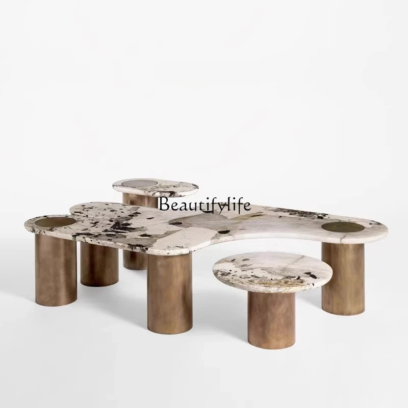 

Italian Minimalist Natural Marble Coffee Table Designer Modern Simple Living Room Art High-end