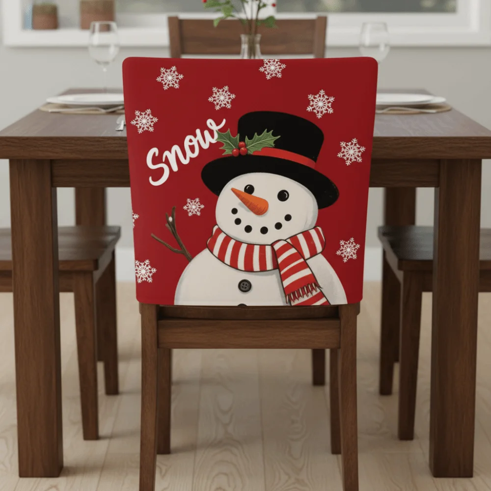 Simple Removable Christmas Chair Cover Cartoon Santa Claus Xmas Dinner Chair Seat Cover Stretch Snowmen Seat Protector Kitchen