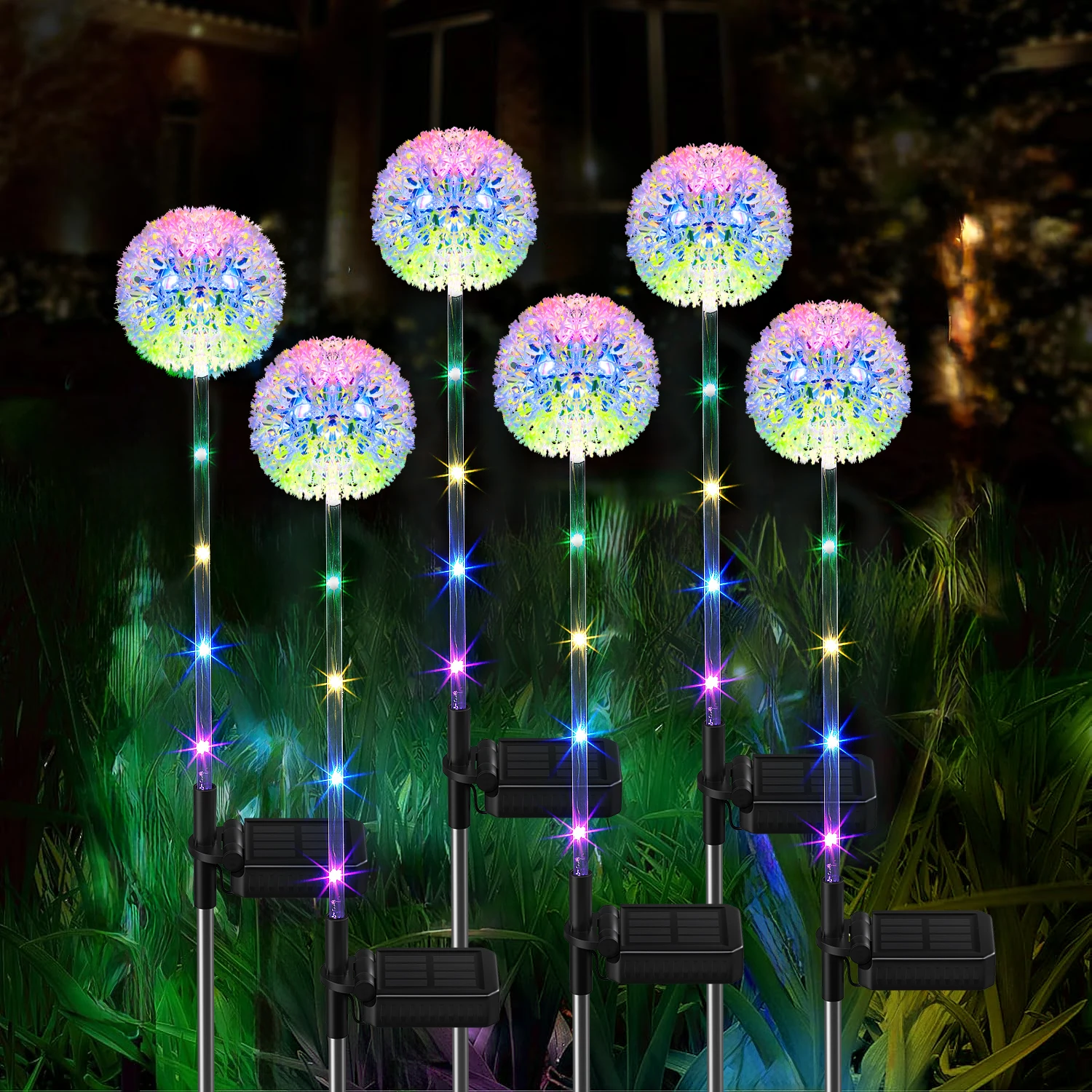 

6/12 Pack Solar Dandelion Garden Lights with Colorful 16 LED, Outdoor Solar Flower Lights for Patio, Yard, Pathway Decoration