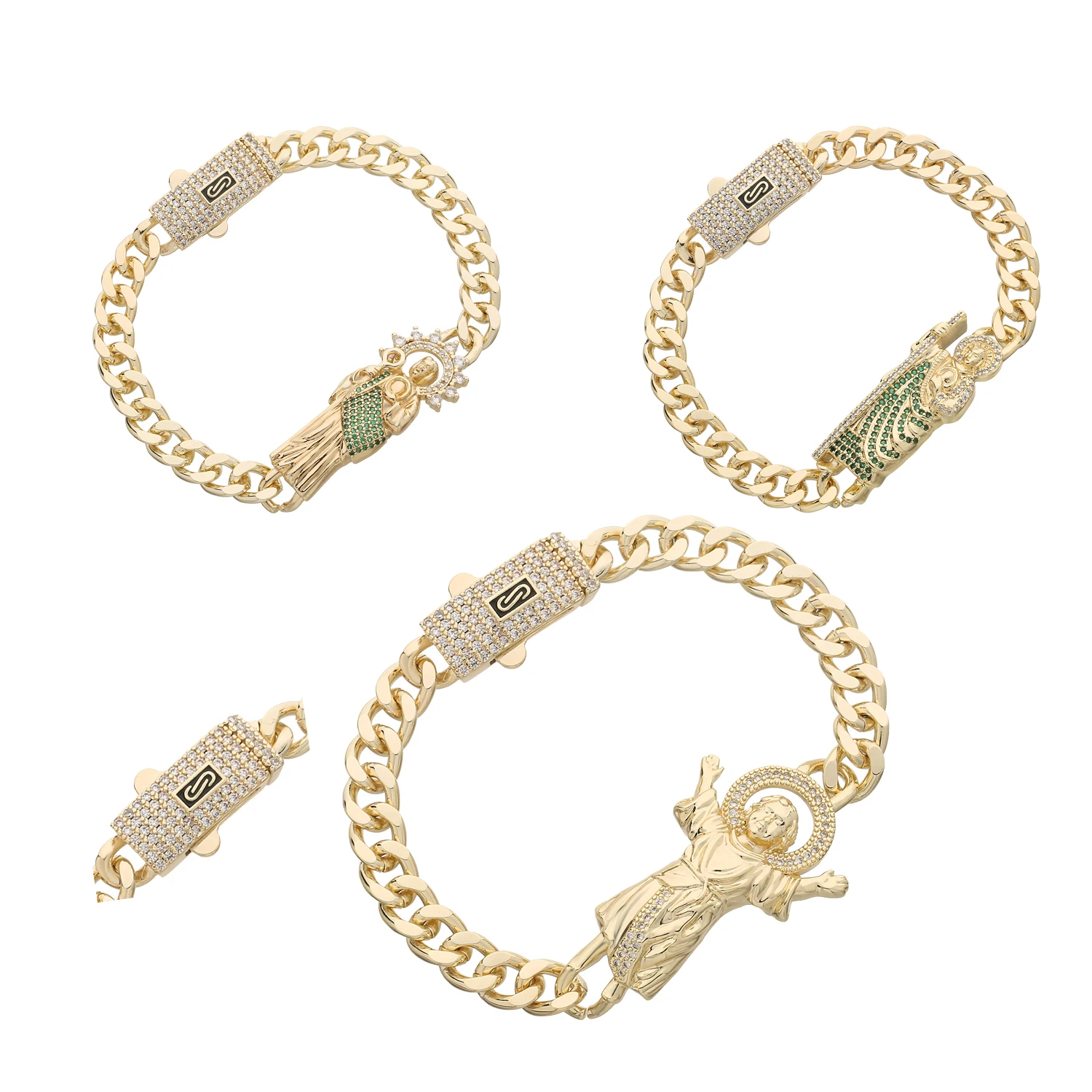 

Stainless Steel Bracelet 14k Gold Plated 0.03 Micron St. Jude Pendant Catholic Mexican Bracelet Religious Jewelry Mens Bracelet