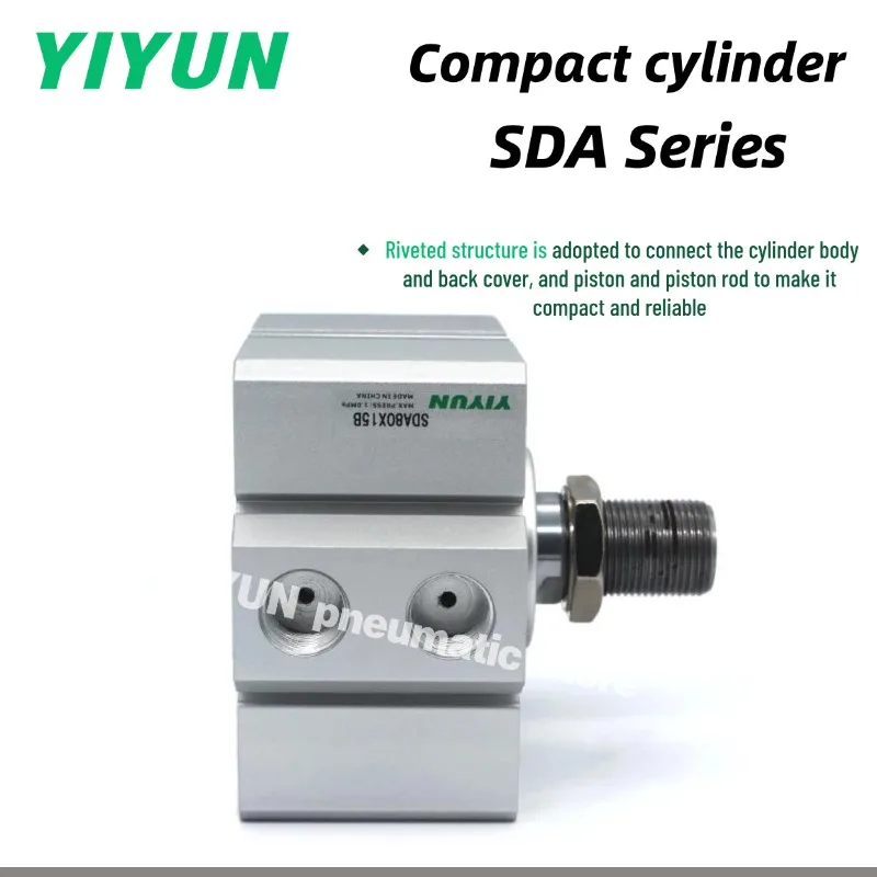 1PC SDA80X5X10X15X20X25X30X35X40X45X50X60X70X80X90X100 S B SB YIYUN Pneumatic Thin Compact Cylinder SDA Series