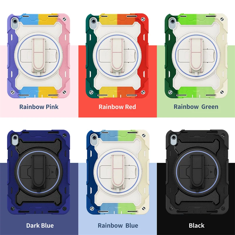 

For IPad Mini 5 9.7 7th 8th 9th 10.2 10th 11th Gen A16 Air 10.9 Pro 11 inch Shockproof Tablet Case Hand Strap Stand Rugged Funda