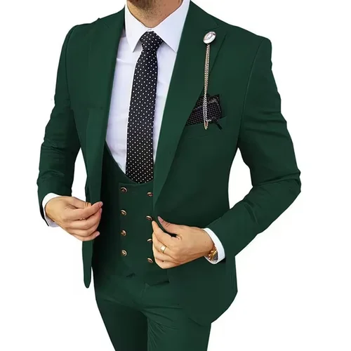 Imagen 2 del producto Trajes formales para hombre para boda, fiesta, negocios, solapa de pico naranja, corte entallado, 3 uds., esmoquin para novio (Blazer + chaleco + pantalones), disfraz de moda para hombre