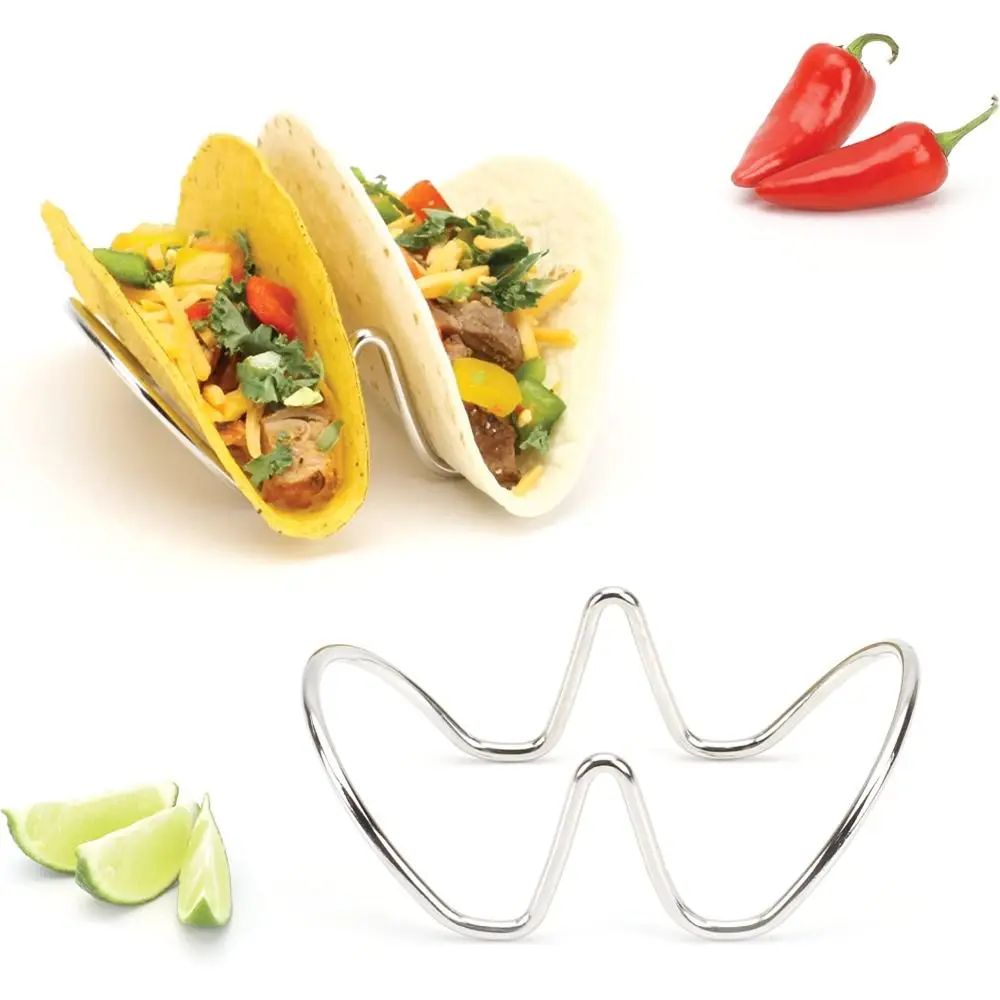 

Mexican Food Restaurant Stainless Steel Stackable Wave Shaped Taco Holder Tray Plate Taco Shell Stand Kitchen Tools