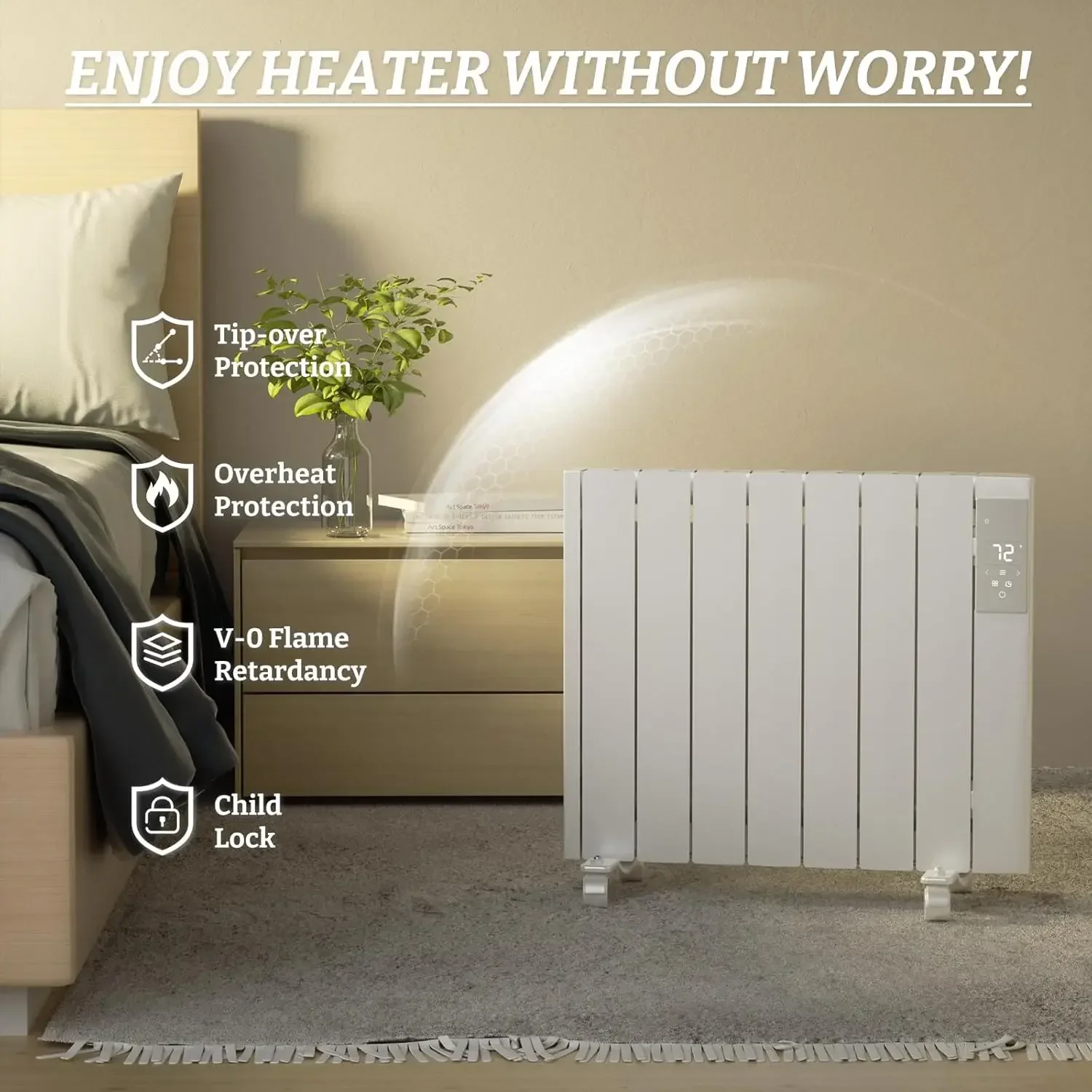 BREEZEHEAT 1500w Plug-in Electric Panel Heater-Convection Wall Heaters for Indoor Use, No Fan Design, Freestanding/Wall Mount