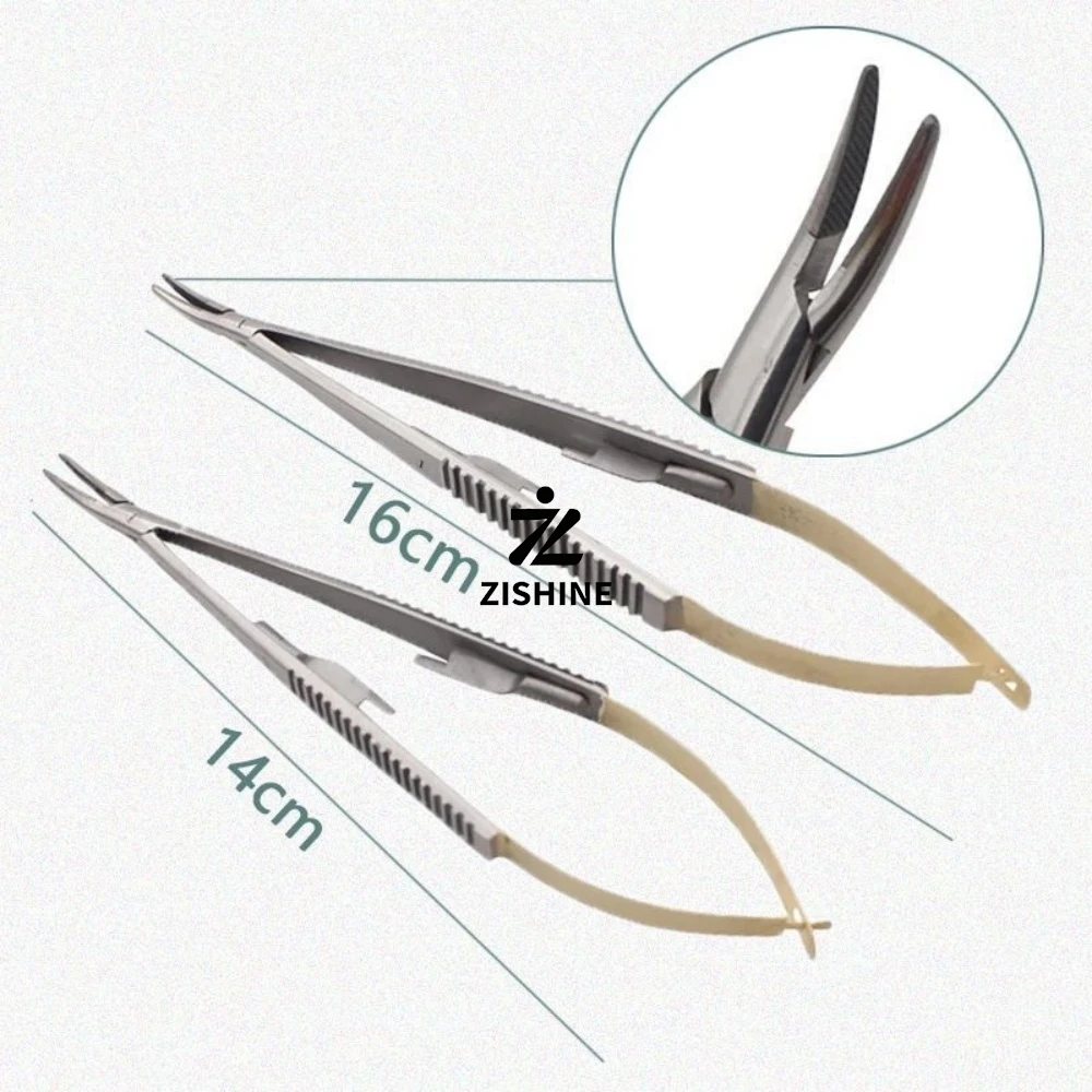 Stainless Steel Locking Needle Drivers Micro Spring Forceps with Lock 14cm 16cm Straight Curved Gripping Plier Instrument