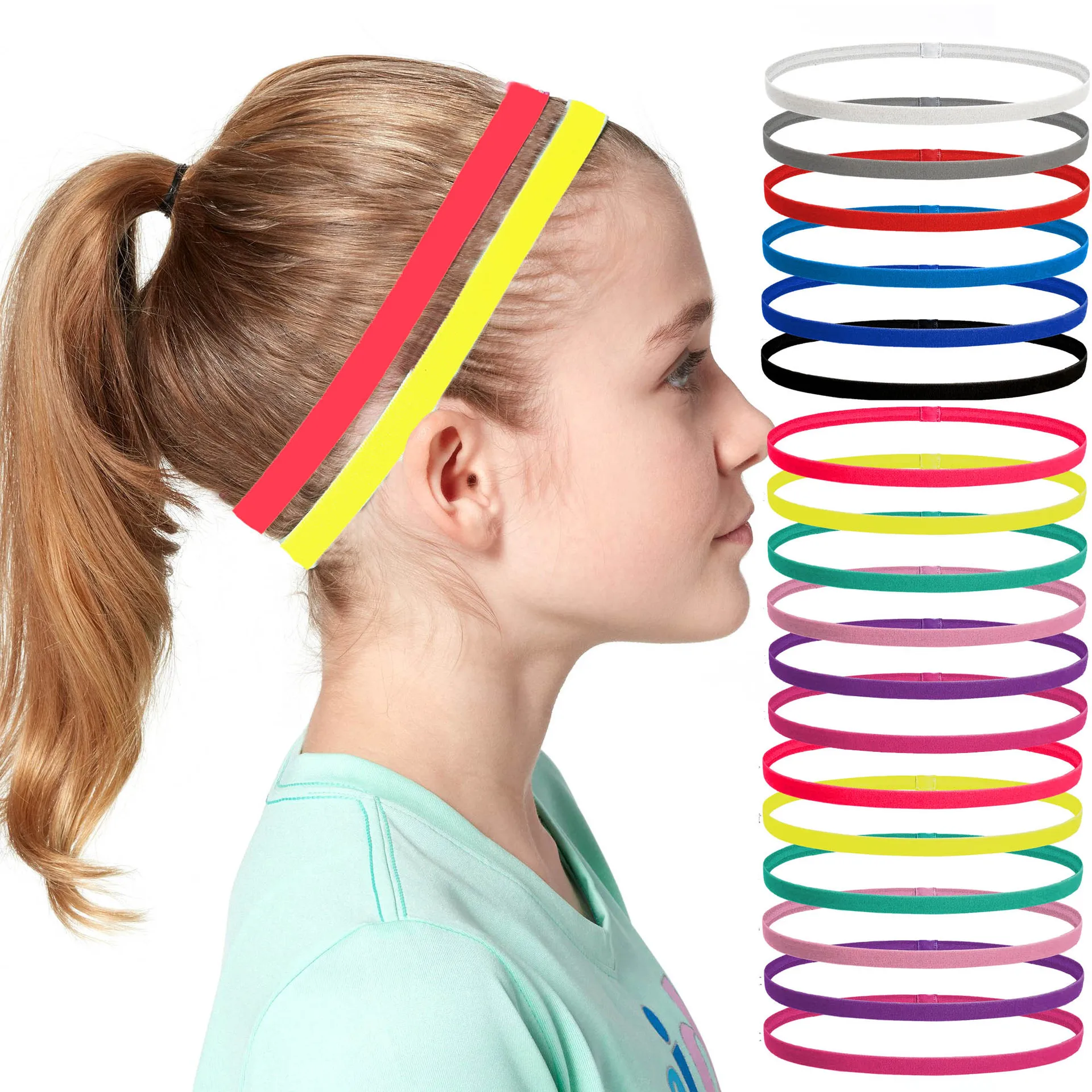 

Elastic Absorbent Sweat Bands Yoga Running Fitness Headband Thin Sports Women Men Hair Bands Anti-slip Girls Hair Accessories