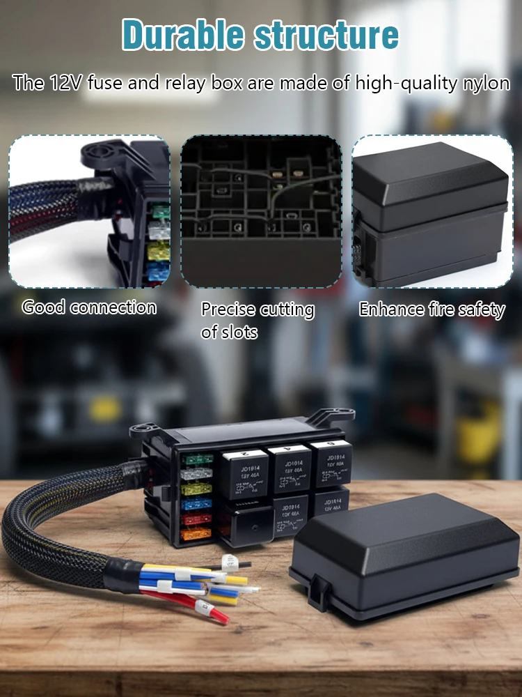 

6-Way 12V Car Fuse & Relay Box with Pre-Wired 40A 4-Pin Relays Plastic Control Module Modern Car Fuse Box Automotive Accessories