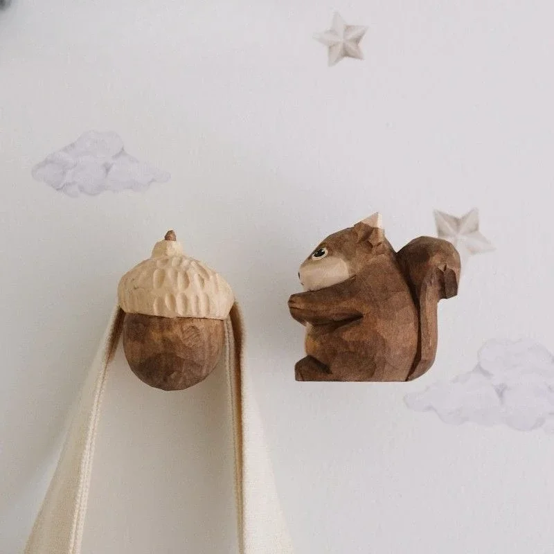 Hook cabinet door handle squirrel squirrel creative wooden handle