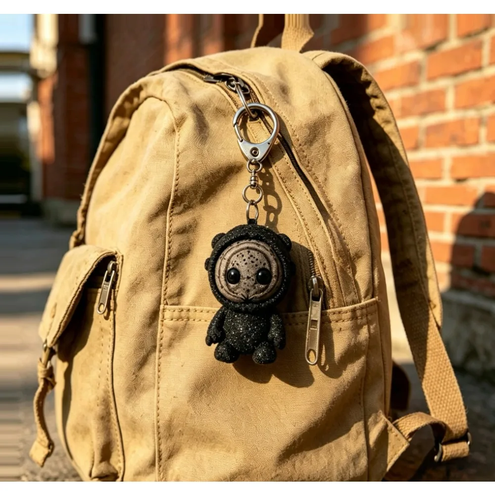 Viral Aesthetic Weird‑Cute Dark Glitter Plush Doll Keychain, Abstract Mini Stuffed Figure Bag Charm Gift view 3