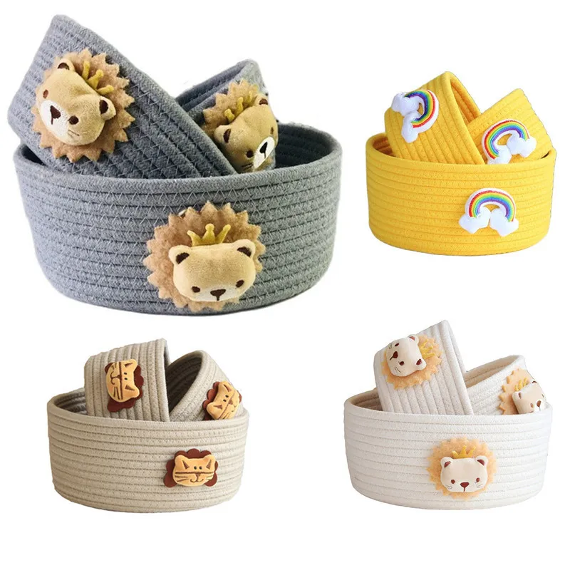 Cotton rope Hand Woven Storage Basket Cartoon Animals Kids Toys Desktop Organizer Sundries Storage Box Laundry Baskets Nordic