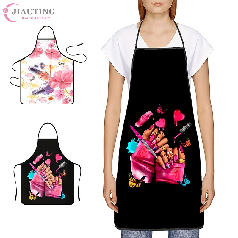 Nail Polish Printing Beauty Kitchen Women Apron Household Cleaning Pinafore Salon Home Cooking Baking Manicure Work Clothes