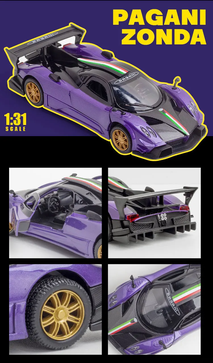 1/32 Pagani Huayra Roadster Zonda Dinastia Miniature Toy Car JKM Diecast Super Sport Model Sound & Light Collection Pull Back