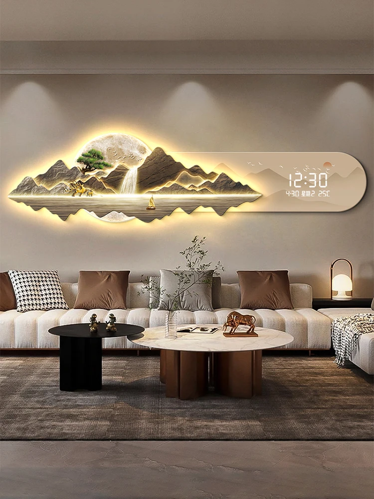 Living room corridor decoration landscape light high-end LED light luxury style wall lamp wall mounted clock painting