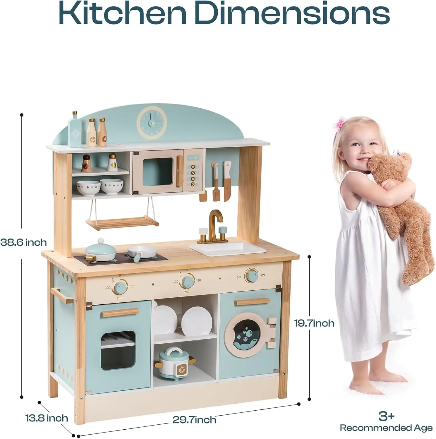 Robotime Robud Wooden Kitchen for Kids Play Kitchen with Plenty of Play Features Toddler Kitchen Set Gift for Girls Boys 3+