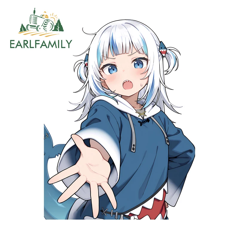 EARLFAMILY Cute Hololive Gawr Gura Car Sticker Popular Anime Item Rearview Mirror Decals Waterproof All Types of Vehicles