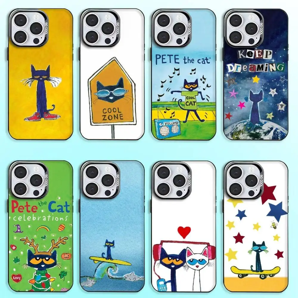 حافظة هاتف لطيفة على شكل قطة من P-Pete لهاتف iPhone17,16,15,14,13,12,11 Plus، Pro Max غطاء مقاوم للصدمات باللون الأسود غير اللامع