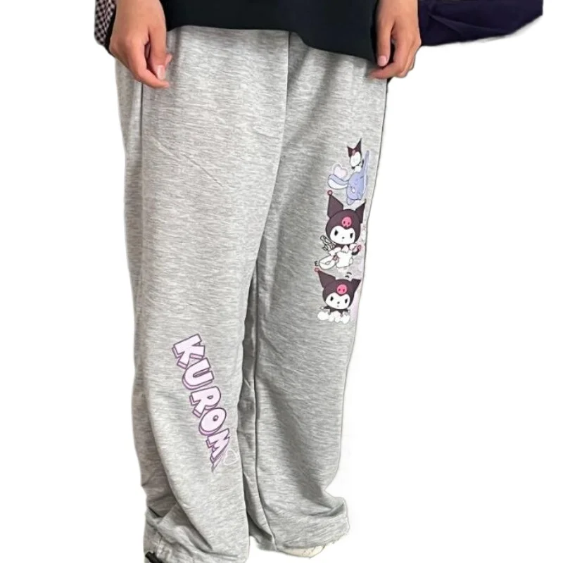 Sanrio Japanese Original Kuromi Print Sweatpants Cute Wide Leg Pants Women Y2k Pants Streetwear Women 2024 Summer Korean Style